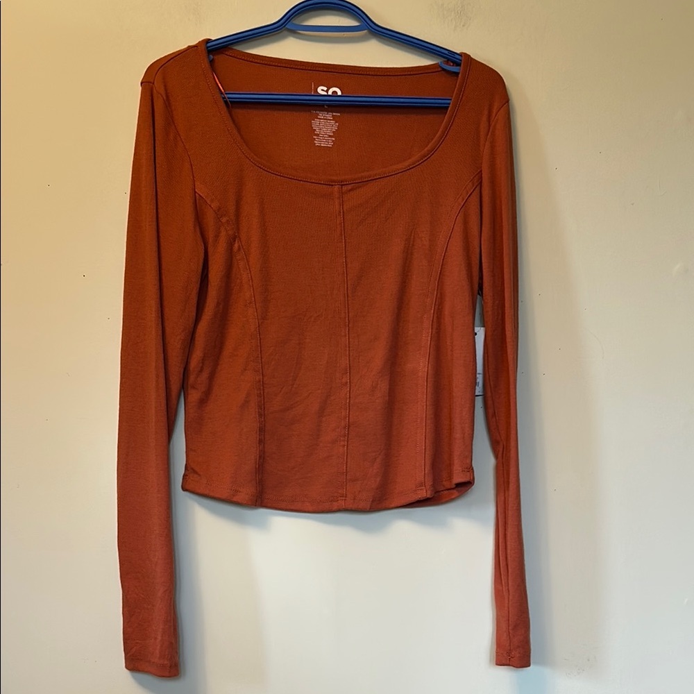 So orange polyester/rayon fitted long sleeve T-shirt VERY soft size L new/tags